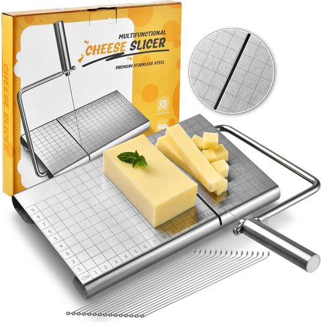 Trancheuse à fromage en acier inoxydable avec graduation - Planche à portionner le fromage graduée, argentée, 6 fils (1/3)