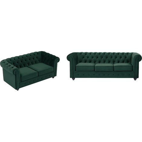 Canapé 3 places et 2 places en velours vert CHESTERFIELD (1/5)
