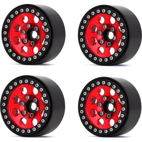 Jante de roue en alliage d'aluminium Beadlock 2,2 pouces moyeu de jantes 4 pièces de remplacement pour TRAX4 SCX10 90046 AXI03007 RedCat Gen8 1/10 voiture télécommandée (1/5)