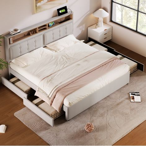 CHICFURN canapé lit rembourré avec rangement hydraulique en velours gris 140 x 200 cm (1/5)