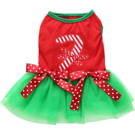 Tenue Pour Chien - Costume De Fête À Motif Arbre De Noël Et Points Verts - Pour Chiens Et Chats Nains - Taille S - 1 Pièce (1/5)