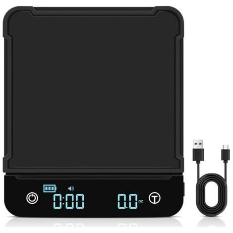 Balance À Café Numérique Precision 0.1G/3Kg, Balance De Cuisine Rechargeable Avec Minuterie, Écran Led Et Fonction Tare, Balance Électronique Tactile Avec Tapis De Silicone En G/Oz/Ml (Noir)-Chrom (1/5)