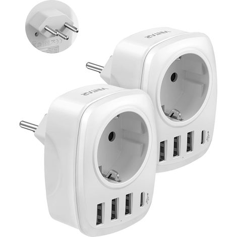 2PC Adaptateur Prise Suisse France Adaptateur de Voyage avec 3 USB et 1 Type-C, Europe Francaise FR 2 Broches vers Suisse 3 Broches pour Suisse, Maldives, Jordanie, Liechtenstein, Type J (1/5)