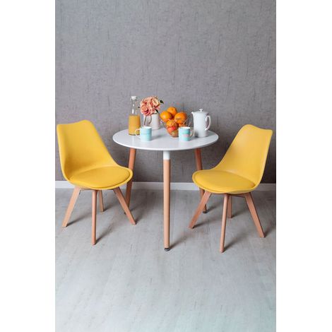 Conjuntos de mesa y sillas - Conjunto Mesa Tower Redonda 80 cm Blanca y Pack 2 Sillas Synk Basic - Amarillo
