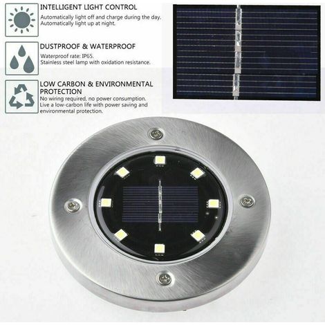 Lumière Solaire Extérieur, 8LED Luminaire Jardin Au Sol Eclairage 3000K Etanche IP65 Lampe Solaire Spot Encastrable Pour Chemin Terrasse Cour Souterraine [Classe énergétique A+++] (1/4)