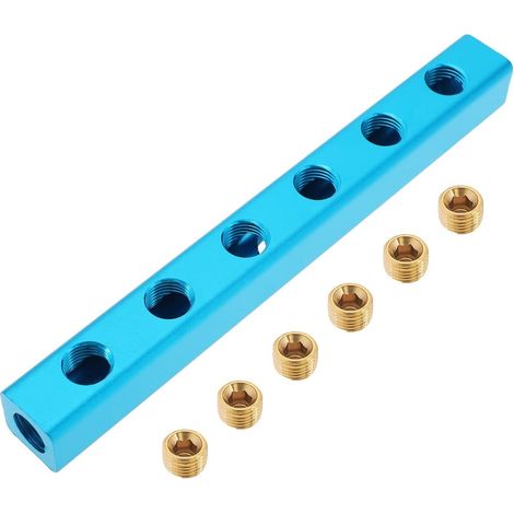 Répartiteur de bloc collecteur 6,35 mm BSP Filetage 6 voies 9 ports Distributeur d'air comprimé Coupleur tuyau avec prise en laiton pour pompes à air cylindres - (1/5)