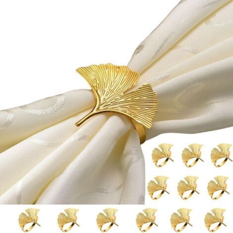 Lot de 12 Ronds de Serviette en Tissu en Forme d'éventail pour décoration de Table, fête de Mariage, Vacances, Banquet, Noël, dîner (Doré, 5.8x4.8CM) (1/5)