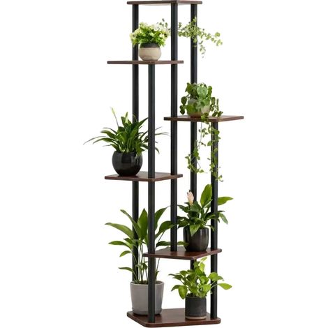 Soporte para plantas, diseño de 6 niveles, construcción de madera y metal, soporte para plantas (1/2)