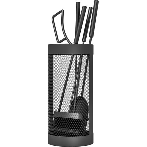 5-teiliges Kaminbesteck-Set: Bürste, Schaufel, Zange, Schürhaken und Eimer, schwarzes Metall (1/5)