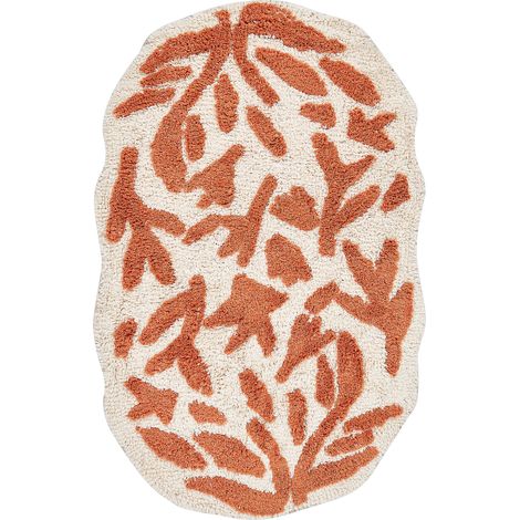 Alfombrilla de baño moderna de algodón forma irregular 60 x 90 cm patrón decorativo accesorios de baño naranja Derik (1/5)