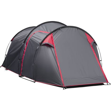 Tente tunnel camping 2-3 personnes 190T polyester avec piquets fibre de verre grise 426 x 206 x 154 cm