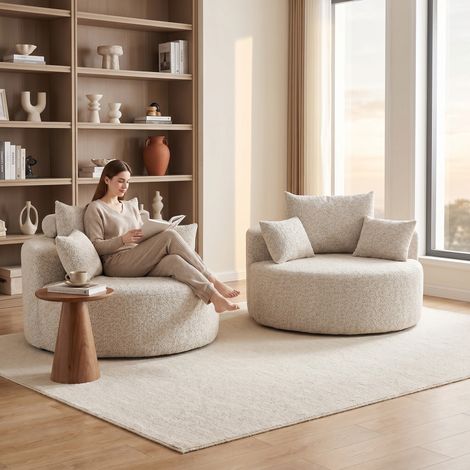 Chenille-Schaumstoff-Einzelsessel, keine Montage erforderlich, flauschiger moderner Schlafsessel für Wohnzimmer, Schlafzimmer, Lounge und Vorführraum W3349P343984