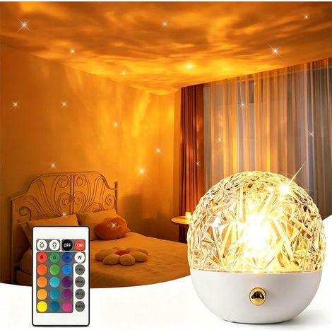 Veilleuse 3 en 1 - Lampe étoile - Projecteur d'étoiles - Veilleuse projecteur - Lampe à effet vague cristal - 16 couleurs de lumière - Avec télécommande - Éclairage d'ambiance chaleureux pour la chamb (1/5)