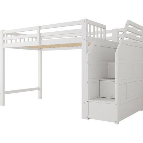 Cama alta infantil 90 x 200 cm con somier, blanca, pino y MDF (1/5)
