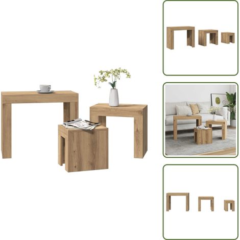 Chêne artisanal - vidaXL Tables basses gigognes 3 pcs chêne artisanal bois d'ingénierie - Tables de chevet (1/5)