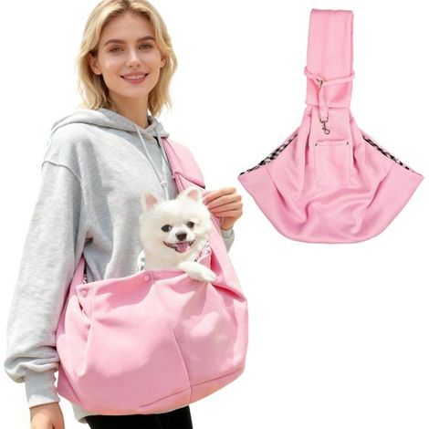 BelleRise - Sac de Transport Chien, Réversible Petit Bandoulière Sac pour Chat, Rose Porte Chien Ventral, avec Poche et Crochet (1/5)