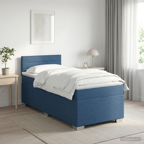 vidaXL Lit boxspring avec matelas Bleu 100 x 200 cm Tissu (1/5)