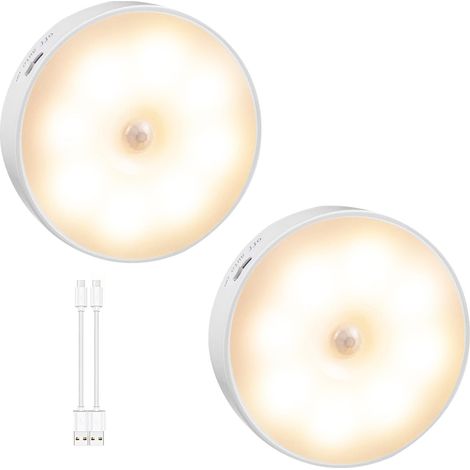 Veilleuse LED à détecteur de mouvement, 2 pièces, lampe USB avec capteur infrarouge, éclairage intérieur auto allumage/extinction, blanc chaud, sans fil (1/5)