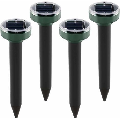BUNTHAUS Lot de 4 répulsifs solaires anti-taupes à énergie solaire à ultrasons pour animaux de jardin, pelouse, jardin, débarrassez-vous des taupes campagnols gopher rats rongeurs (1/5)