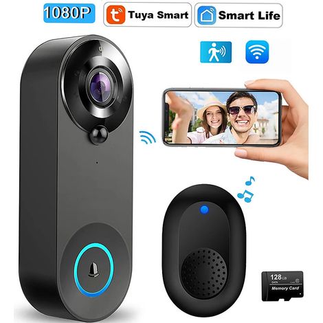 Sonnette vidéo intelligente Tuya 5G, Caméra 1080P WiFi, interphone vidéo avec audio bidirectionnel, compatible carte SD 128 Go (1/5)