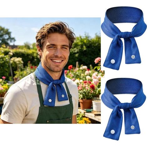Bandeau rafraîchissant portable, serviette rafraîchissante pour le cou, soulage la chaleur et absorbe la transpiration, bleu foncé, lot de 2 (1/5)