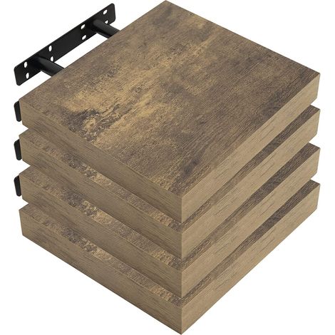 WOLTU Étagère Murale Lot de 4, Étagère Suspendue, Étagère Flottante de CD DVD, 25x23x3, 8cm Marron Rustique, RG9365hov-4 (1/4)