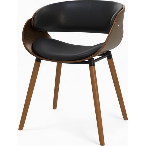 Silla de piel sintética negra y chapa de nogal - Polo
