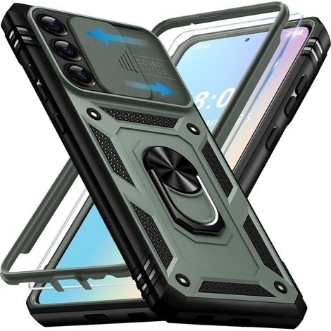 Coque pour Samsung Galaxy S25 avec Verre Trempé, 360° Antichoc Étui de Militaire Protection Anneau Support Renforcée Armure Telephone Housse pour Samsung S25 5G Case (Vert Armée) (1/5)
