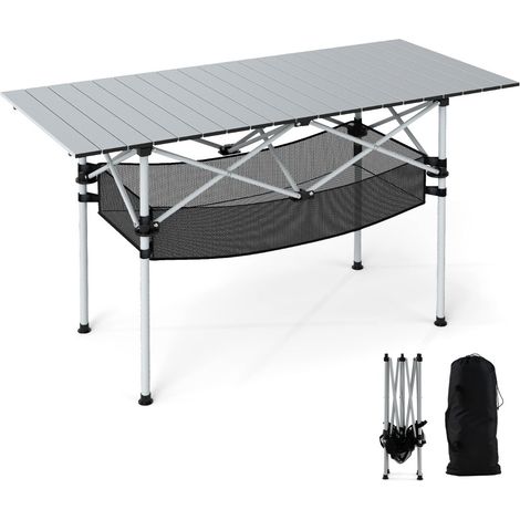 Tavolo da campeggio pieghevole portatile 119 x 55 x 69 cm stabile e facile da trasportare in alluminio grigio 200013913