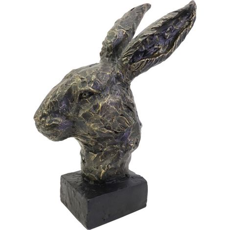 Albert Rabbit Head Sculpture - Polyresin/Limestone - L15.2 x W27.8 x H40.3 cm - Antique Bronze