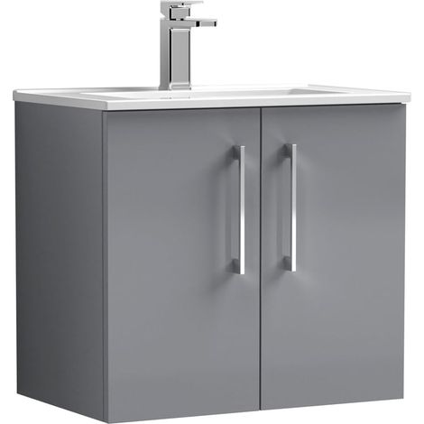 Nuie Arno Satin Grey 600mm Wall Hung 2 Door Vanity Unit and Minimalist Ceramic Basin - ARN2223B (1/5)