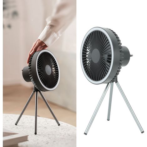 Ventilateur trépied d'extérieur, ventilateur de camping, petite veilleuse 10000mAh, batterie externe, gris. (1/5)