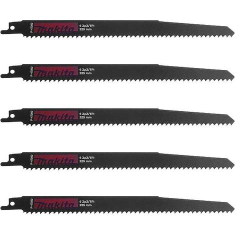 Makita – Lame de scie sabre pour bois, PVC et plastiques – Longueur 205 mm – Épaisseur 1,27 mm – Lot de 5 – Denture 6 TPI