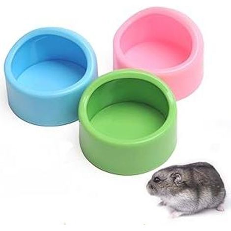 Lot de 3 petites gamelles anti-morsures pour hamsters, cochons d'Inde, oiseaux et autres petits animaux de compagnie - Rose, Bleu, Vert