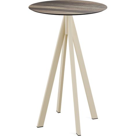 Infinity mange-debout avec piètement sable + plateau HPL Tropical Wood Ø70 cm - Feros (1/4)