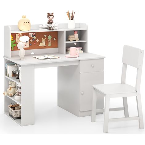 COSTWAY Kids Desk and Chair Set Children Study Desk with Chair-White (1/5)