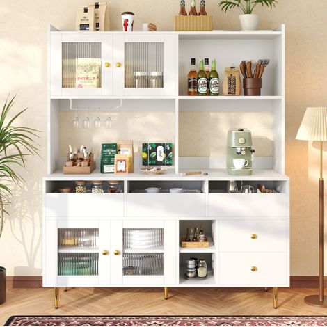Buffet blanc 145 x 39 x 171 cm avec portes vitrées et range-bouteilles DESVIAE (1/5)