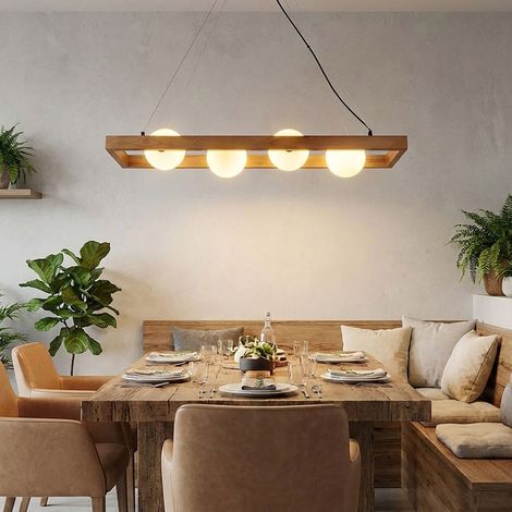 Pendelleuchte Hängelampe Esstischleuchte Glas Kugeln Holzleuchte braun H 150 cm