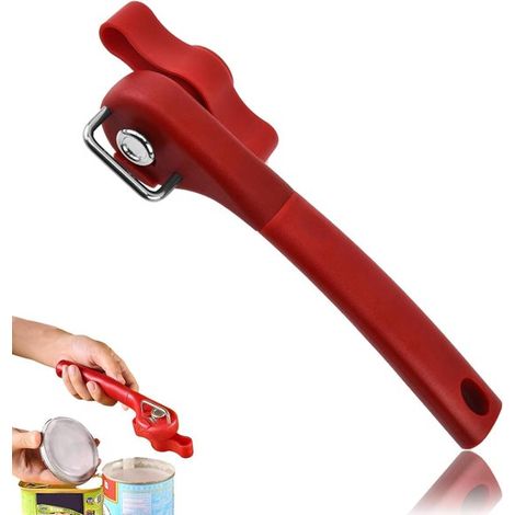 Allecto Plus - Apriscatole in acciaio inox senza spigoli vivi, design ergonomico 2 in 1, adatto a ristoranti e cucine, rosso. Apre facilmente le lattine - Resistente e sicuro da usare. (1/5)