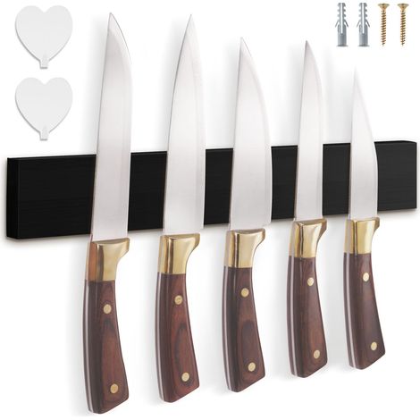 Porte Couteaux Aimanté, Barre Aimantée pour Couteaux avec Aimant à Double Rangée, 40 cm Aimant Couteau Mural avec Aimant Extra Puissant pour Cuisin, Garage, Entrepôt (Noir) (1/5)
