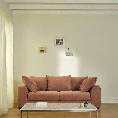 Canapé droit convertible 3 places en tissu effet lin terracotta (1/5)