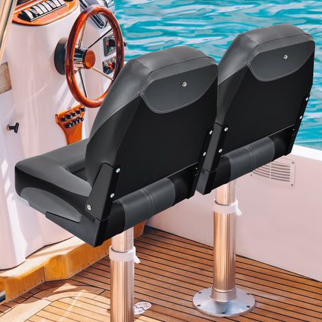 Siège de Bateau 2 pcs avec Mousse Épaisse Charnière en Métal Bleu et Blanc 50x42x52cm Noir CW4896 Maison Chic (1/3)