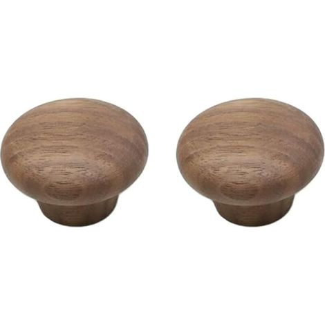Lot de 2 boutons de tiroir en bois de noyer en forme de champignon de 38 mm avec vis – Quincaillerie de poignée de porte en bois naturel – Poignées de meubles d'armoire, d'armoire, de placard (1/5)