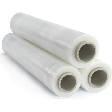 Lot de 6 Film étirable cast manuel transparent 450mm x 300m 10µ face collante