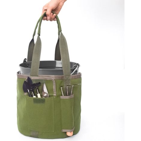 Sac à outils de jardin portable en toile imperméable sac seau à outils de jardinage - diamètre 12 " hauteur 11,5", vert, 1pc (1/5)