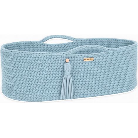 Cesta di Mosè in cotone BOHO fatta a mano con materasso - blu nebbia