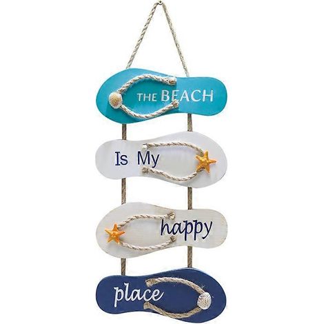Nautische strandslippers, wanddecoratie, houten slippers, hangende decoratie, maritieme woondecoratie voor muur en deur, houten slippers, hangende decoratie (1/4)