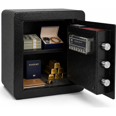 Coffre-fort de meuble 61 L en acier laminé à froid – Serrure à combinaison numérique + clé de secours – Coffre-fort pour documents A4, à la maison et au bureau – Couleur : noir (1/5)