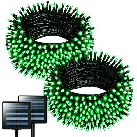 Halloween-Solar-Lichterkette für den Außenbereich (2er-Pack), 100 LEDs, 7 m, wasserdicht, 8 Leuchtmodi, Orange und Lila, für Garten, Einfahrt, Zaun, Partydekoration, grünes Licht