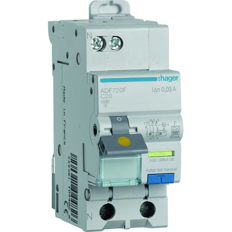 Disjoncteur différentiel 1P+N 3kA C-20A 30mA type F - HAGER ADF720F (1/3)